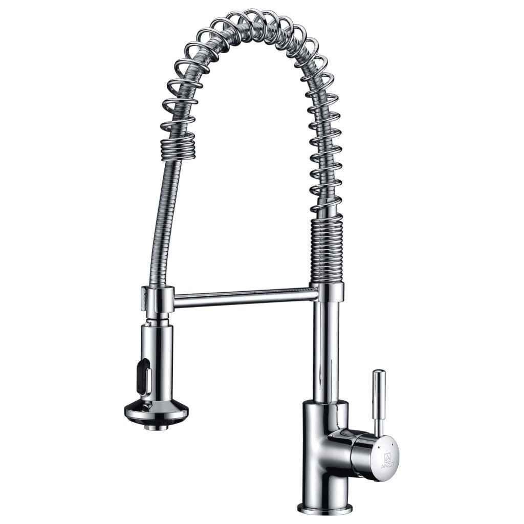 ANZZI Eclipse Series Single Hole Polished Chrome Kitchen Faucet With Euro-Grip Pull Down Sprayer