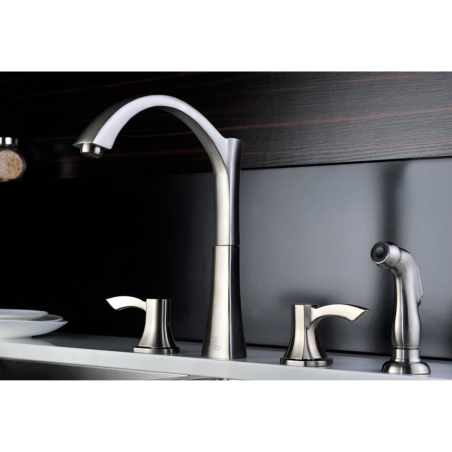 ANZZI Elysian Series 33" Double Basin 60/40 Stainless Steel Farmhouse Kitchen Sink With Strainer, Drain Assembly and Brushed Nickel Soave Faucet