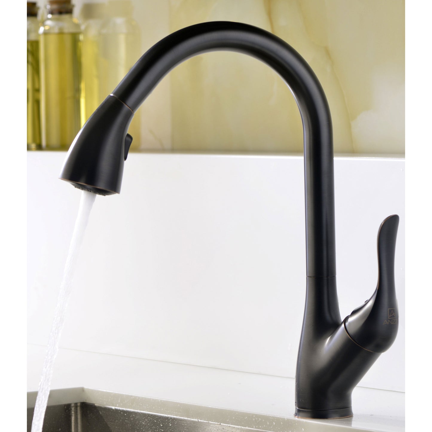 ANZZI Elysian Series 33" Double Basin 60/40 Stainless Steel Farmhouse Kitchen Sink With Strainer and Oil Rubbed Bronze Accent Faucet