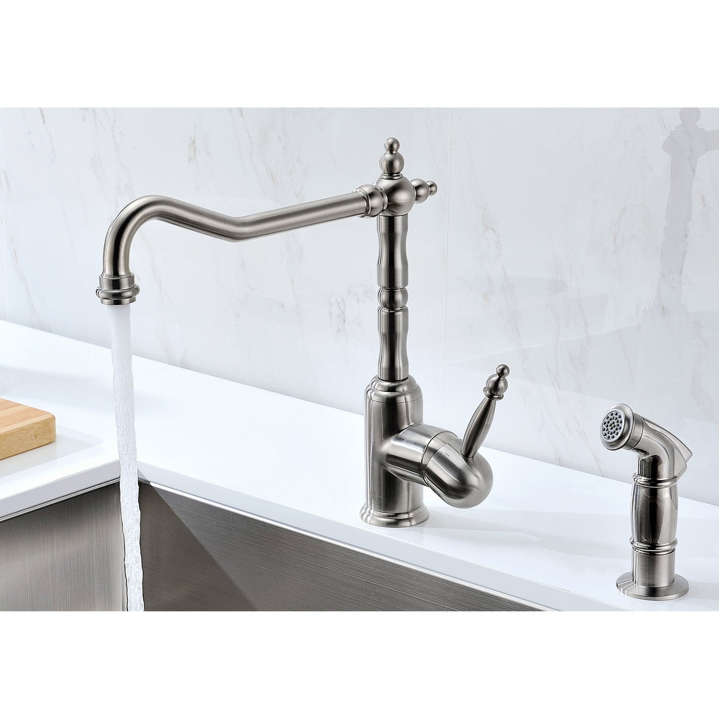 ANZZI Elysian Series 36" Double Basin 60/40 Stainless Steel Farmhouse Kitchen Sink With Strainer and Brushed Nickel Locke Faucet