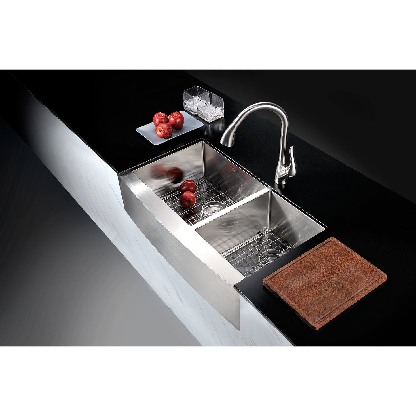 ANZZI Elysian Series 36" Double Basin 60/40 Stainless Steel Farmhouse Kitchen Sink With Strainer and Drain Assembly
