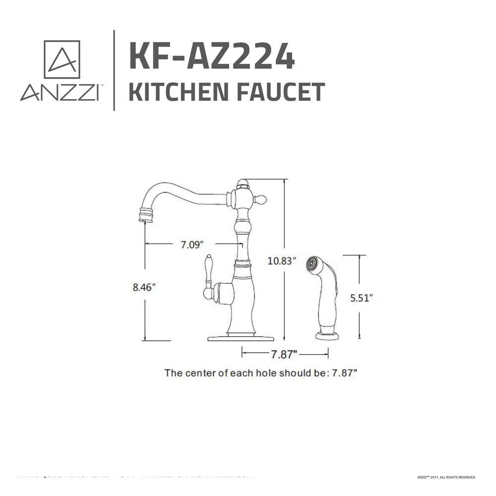 ANZZI Highland Series Single Hole Brushed Nickel Kitchen Faucet With Euro-Grip Pull Out Sprayer