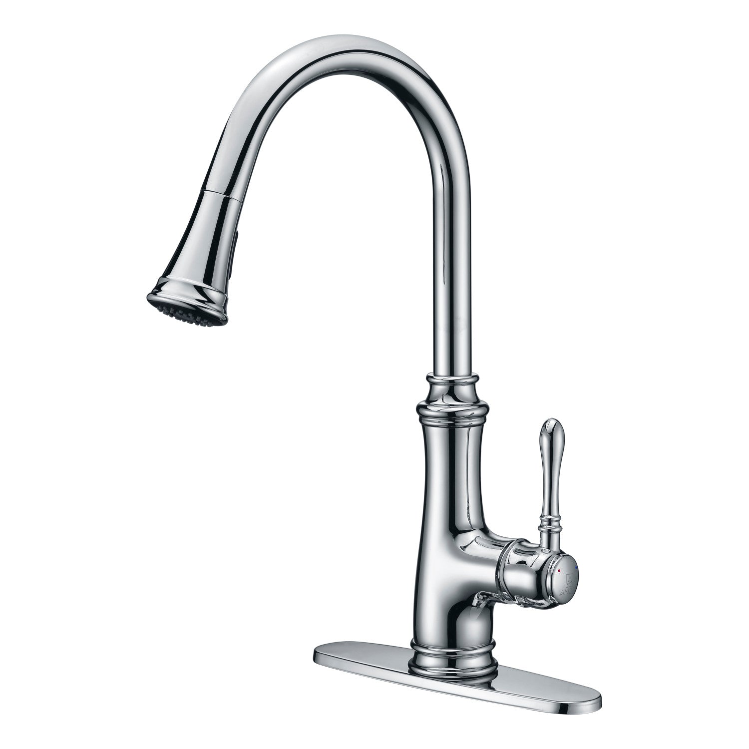 ANZZI Luna Series Single Hole Polished Chrome Kitchen Faucet With Euro-Grip Pull Down Sprayer