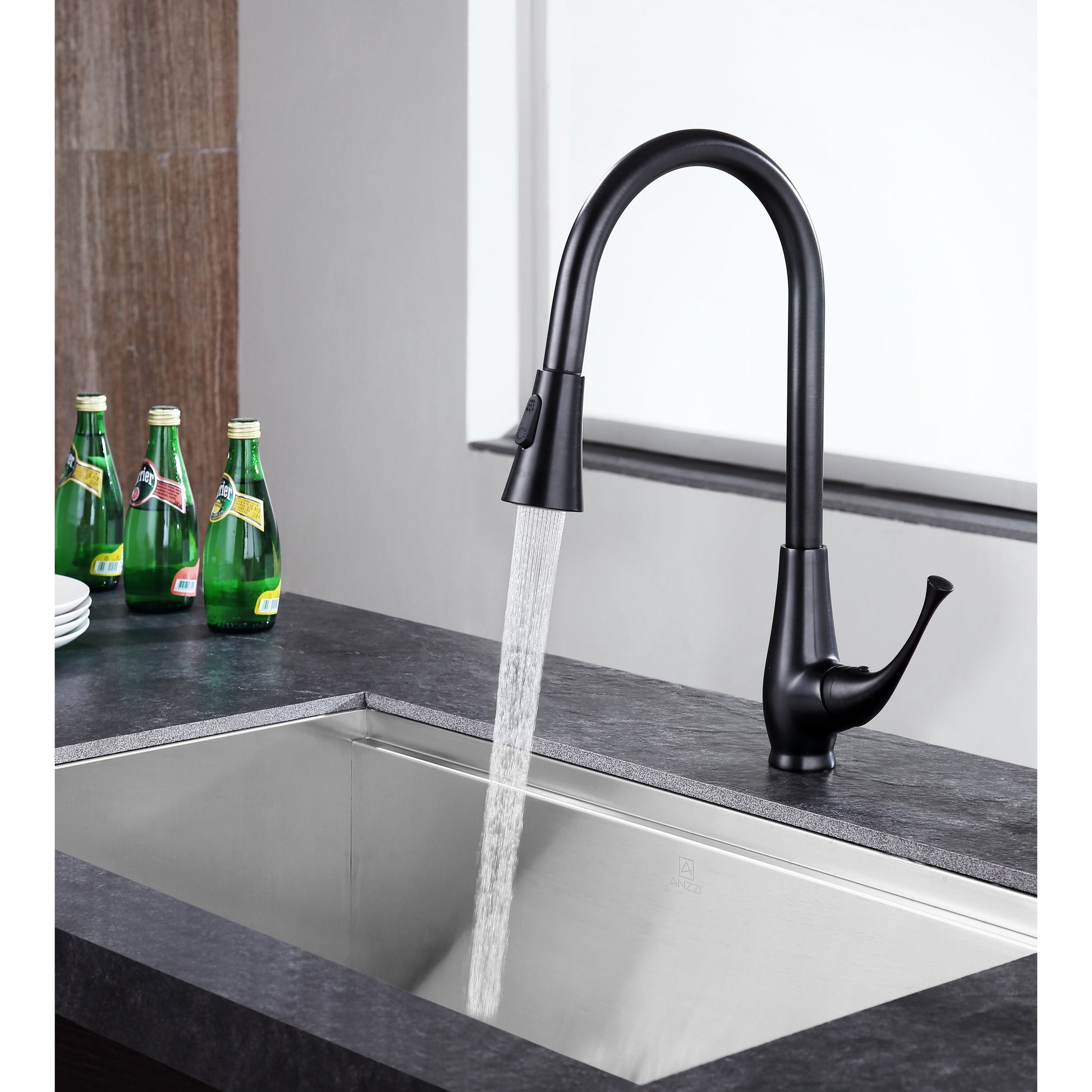 ANZZI Meadow Series Single Hole Oil Rubbed Bronze Kitchen Faucet With Euro-Grip Pull Down Sprayer