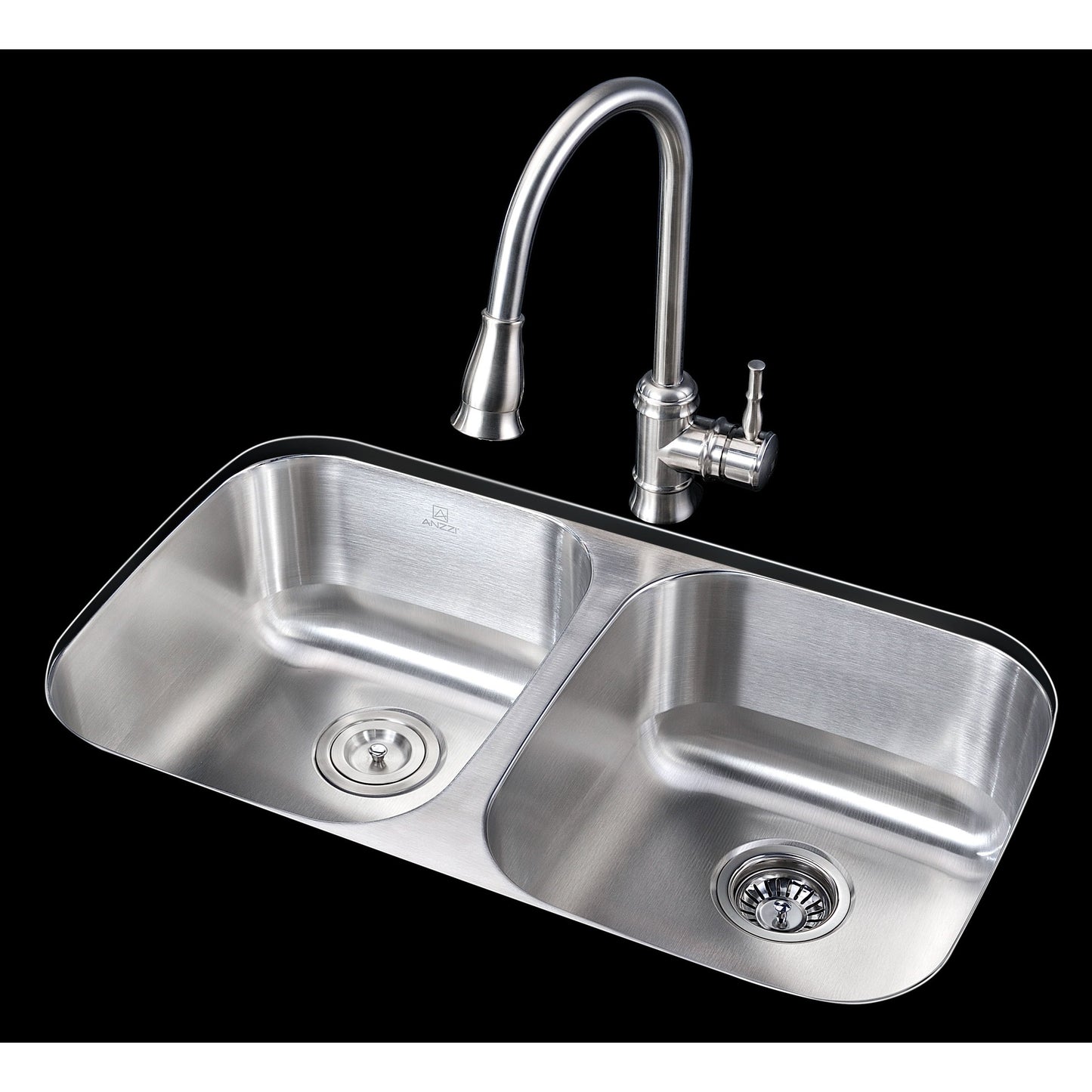 ANZZI Moore Series 32" Double Basin 50/50 Stainless Steel Undermount Kitchen Sink With Strainer Basket, Strainer Kit and Soft Cleaning Kit