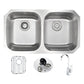 ANZZI Moore Series 32" Double Basin 50/50 Stainless Steel Undermount Kitchen Sink With Strainer, Drain Assembly and Polished Chrome Opus Faucet