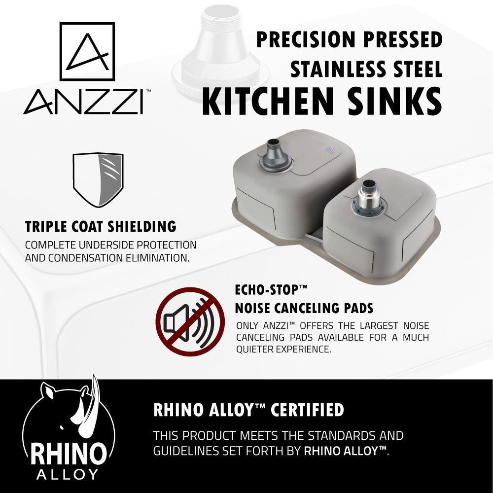 ANZZI Moore Series 32" Double Basin 60/40 Stainless Steel Undermount Kitchen Sink With Strainer, Drain Assembly and Soft Cleaning Kit
