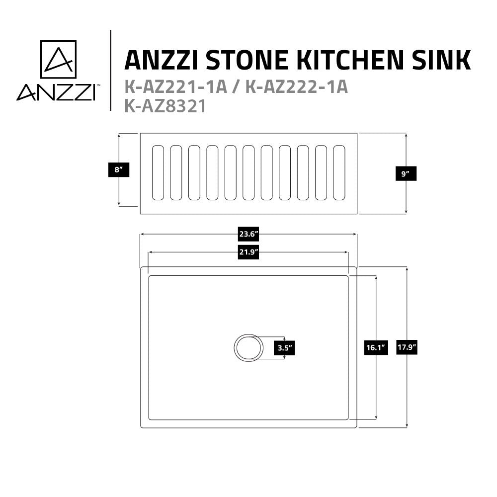ANZZI Petima Series 24" Single Solid Surface Matte White Farmhouse Kitchen Sink