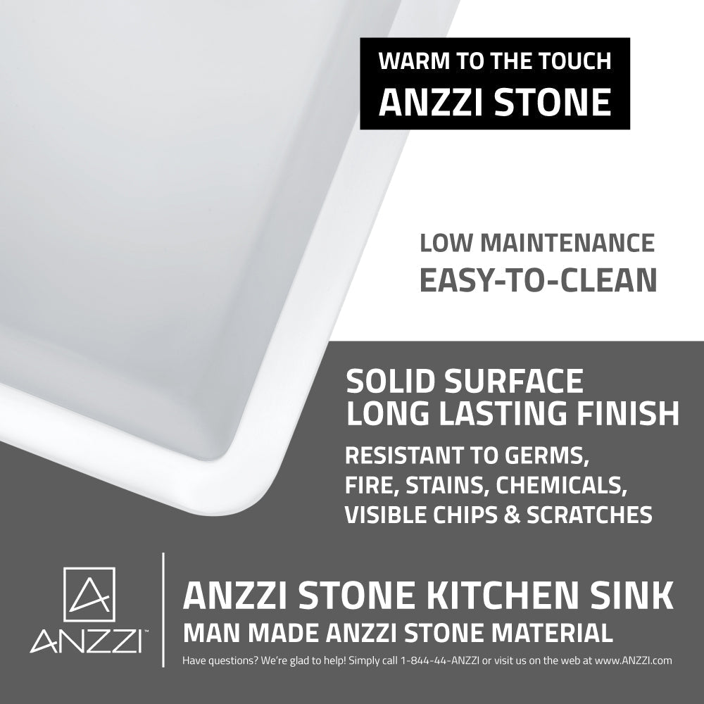 ANZZI Petima Series 24" Single Solid Surface Matte White Farmhouse Kitchen Sink