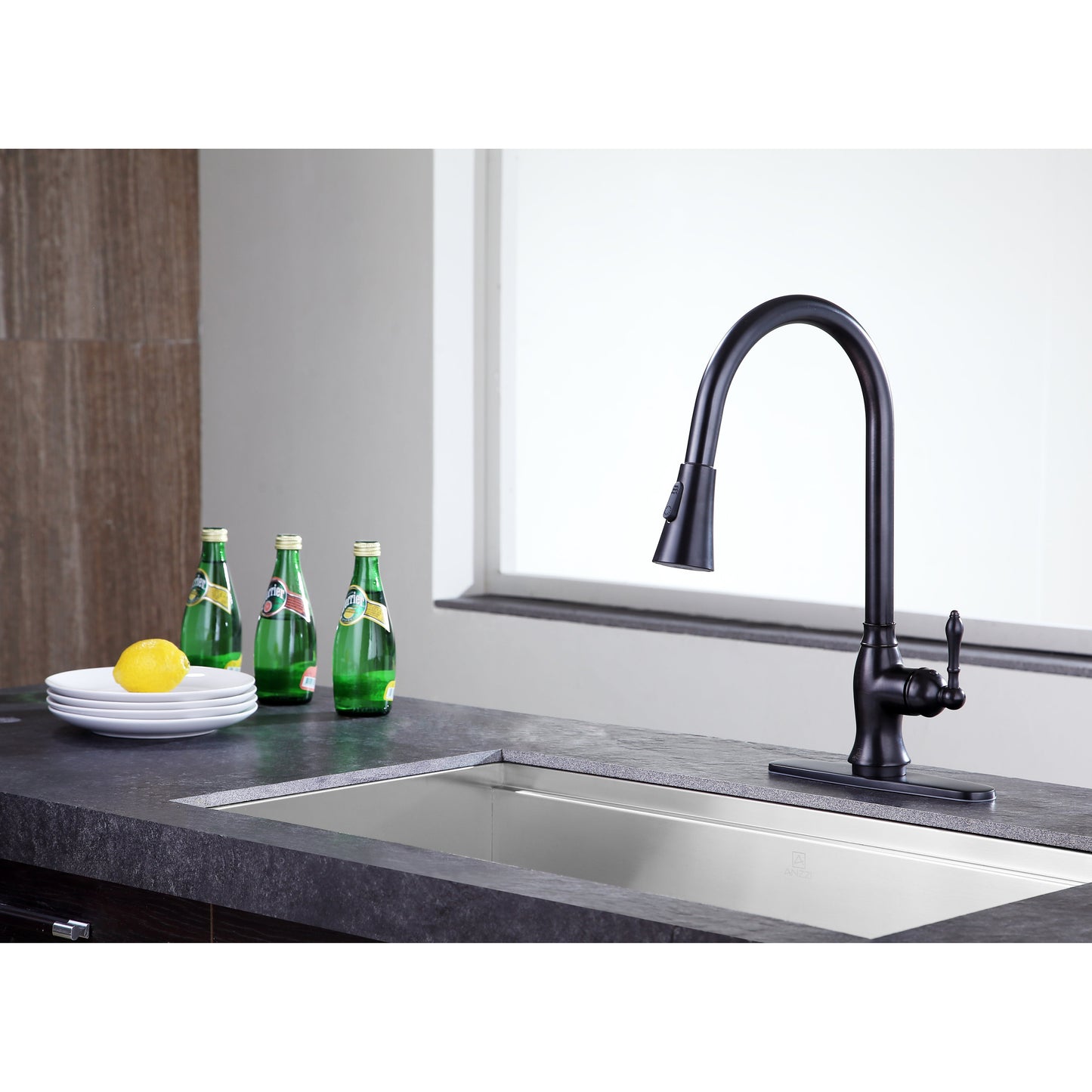 ANZZI Rodeo Series Single Hole Oil Rubbed Bronze Kitchen Faucet With Euro-Grip Pull Down Sprayer