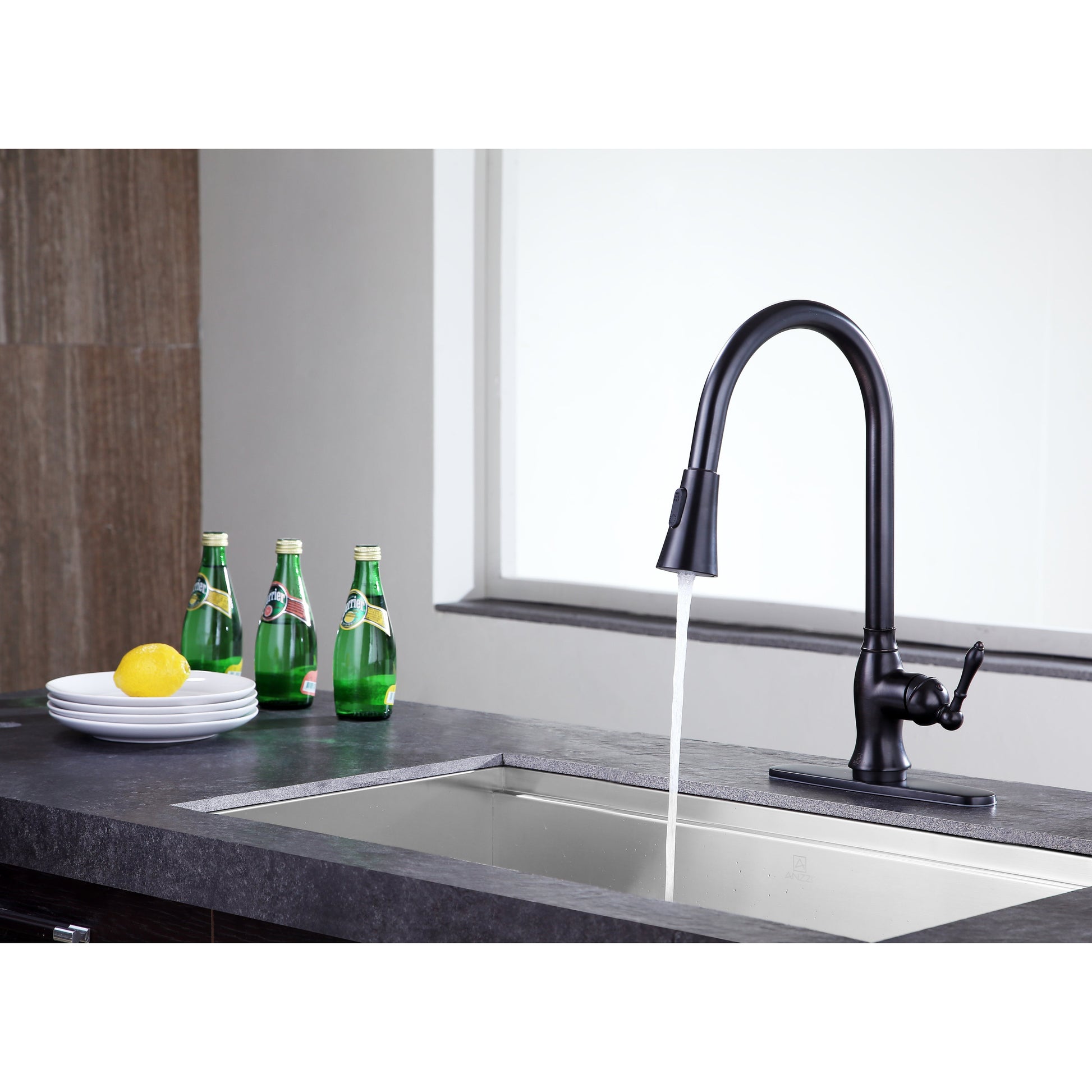 ANZZI Rodeo Series Single Hole Oil Rubbed Bronze Kitchen Faucet With Euro-Grip Pull Down Sprayer