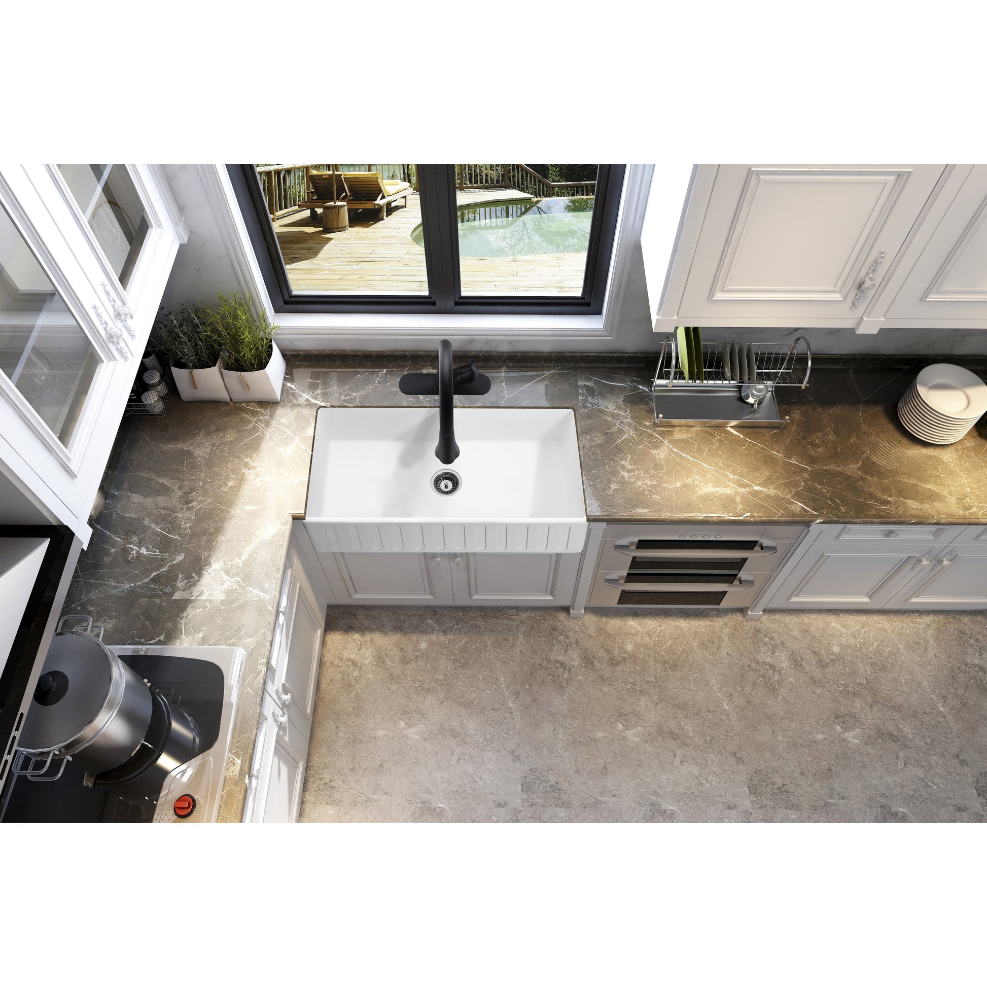 ANZZI Roine Series 30" x 18" Matte White Single Solid Surface Farmhouse Kitchen Sink