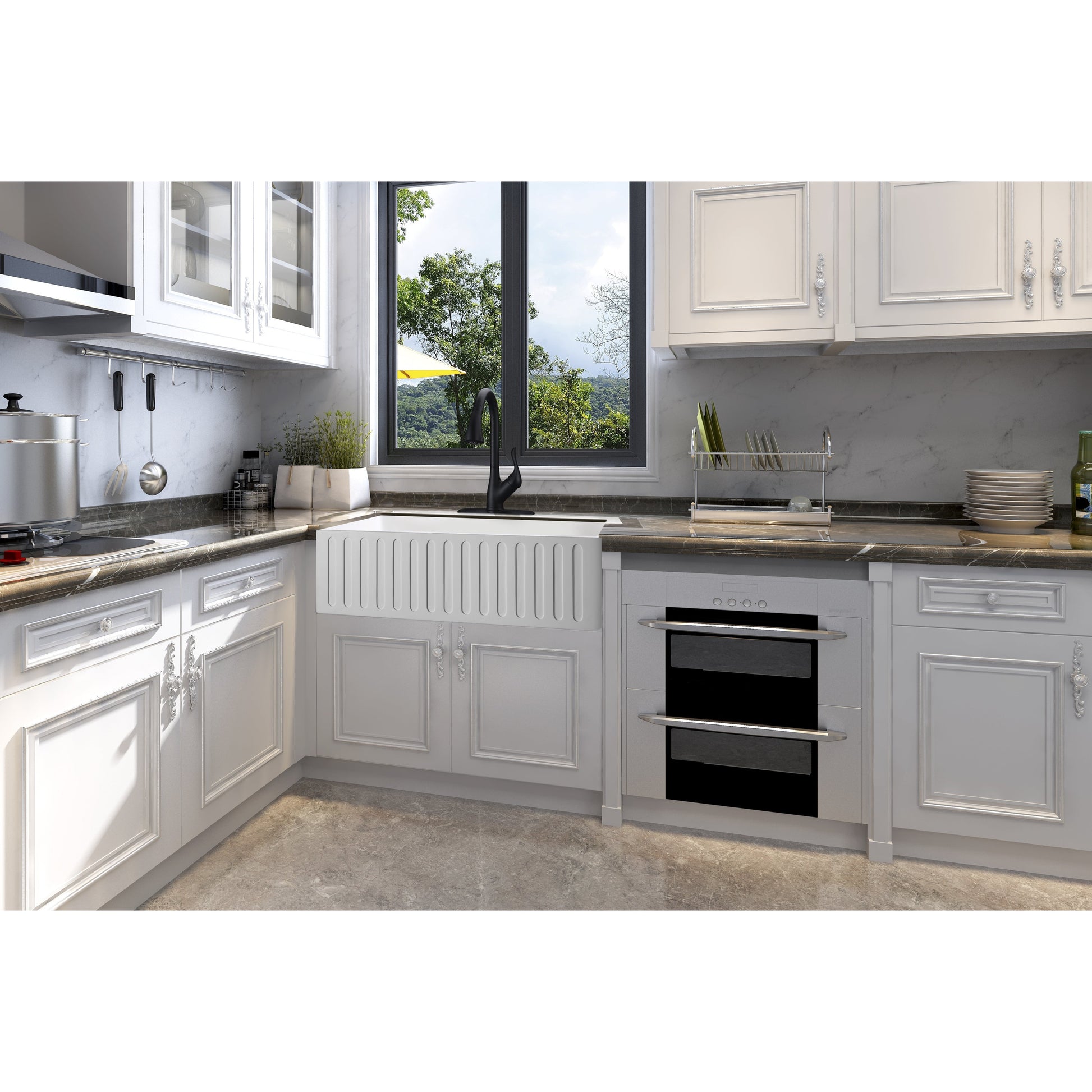 ANZZI Roine Series 33" x 18" Matte White Single Solid Surface Farmhouse Kitchen Sink