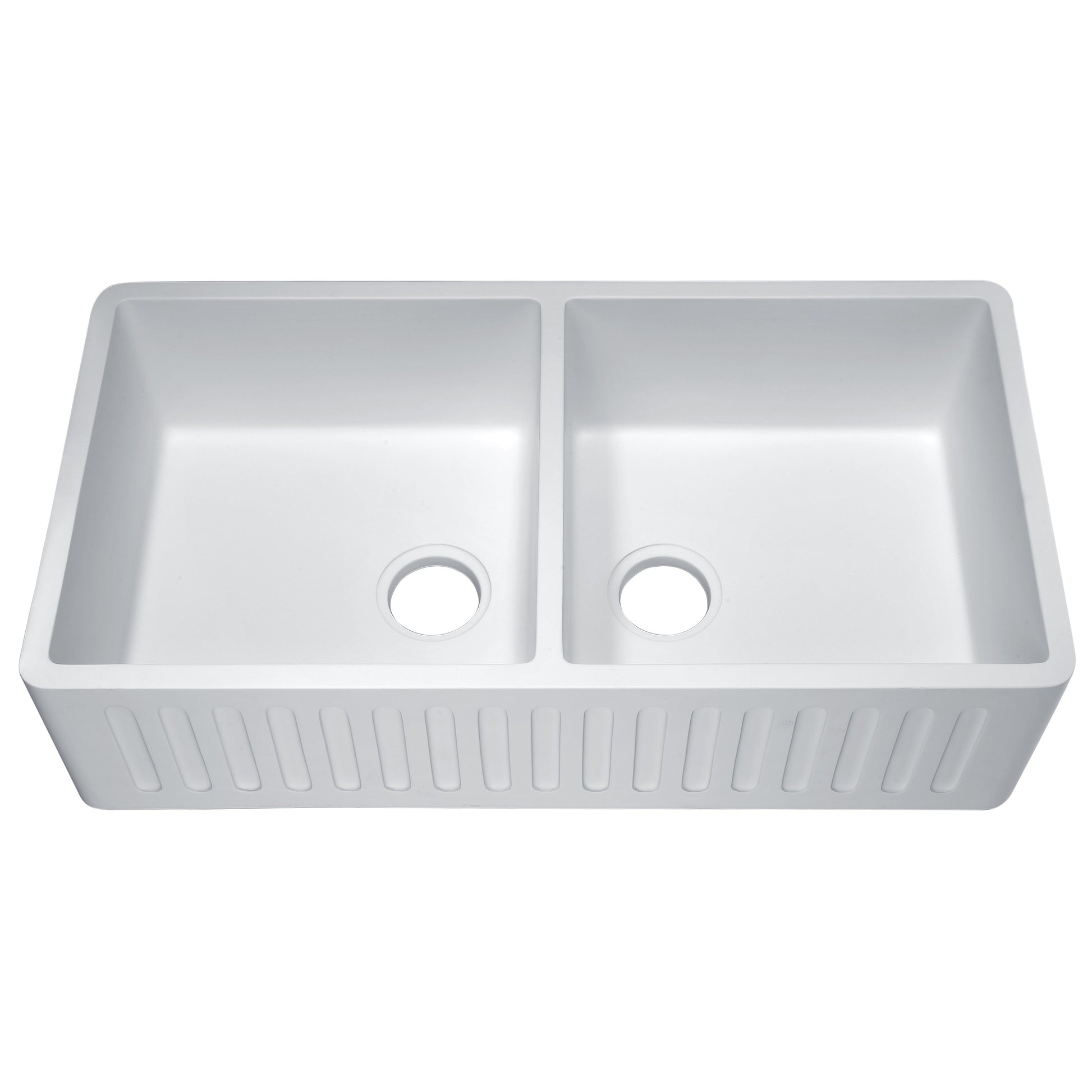 ANZZI Roine Series 35" x 18" Matte White Double Solid Surface Farmhouse Kitchen Sink