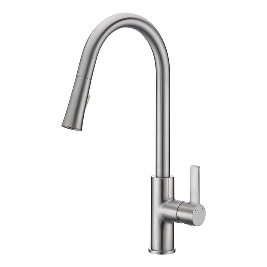ANZZI Serena Series Single Hole Brushed Nickel Kitchen Faucet With Euro-Grip Pull Down Sprayer