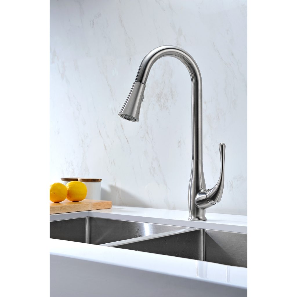 ANZZI Singer Series Single Handle Brushed Nickel Kitchen Faucet With Euro-Grip Pull Down Sprayer