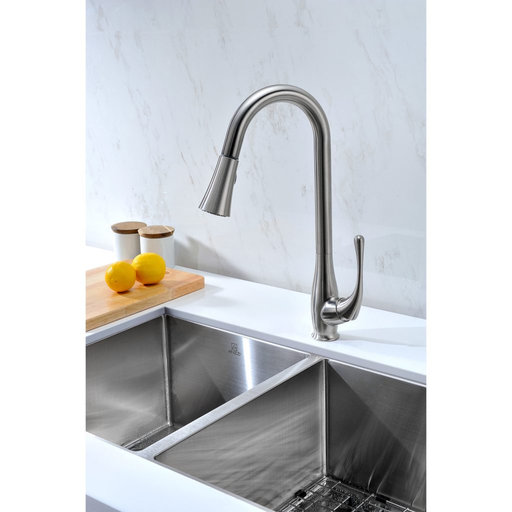 ANZZI Singer Series Single Handle Brushed Nickel Kitchen Faucet With Euro-Grip Pull Down Sprayer