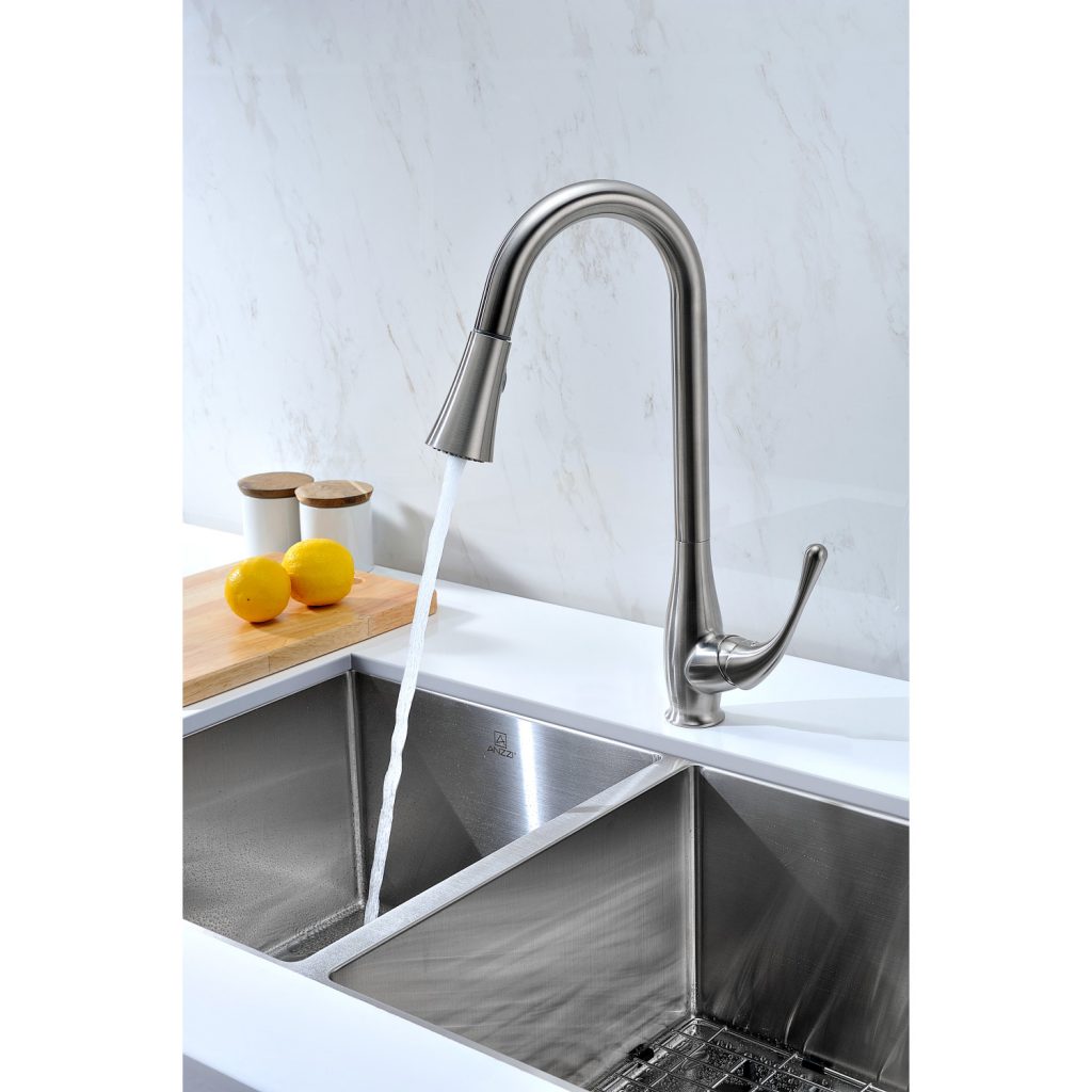 ANZZI Singer Series Single Handle Brushed Nickel Kitchen Faucet With Euro-Grip Pull Down Sprayer