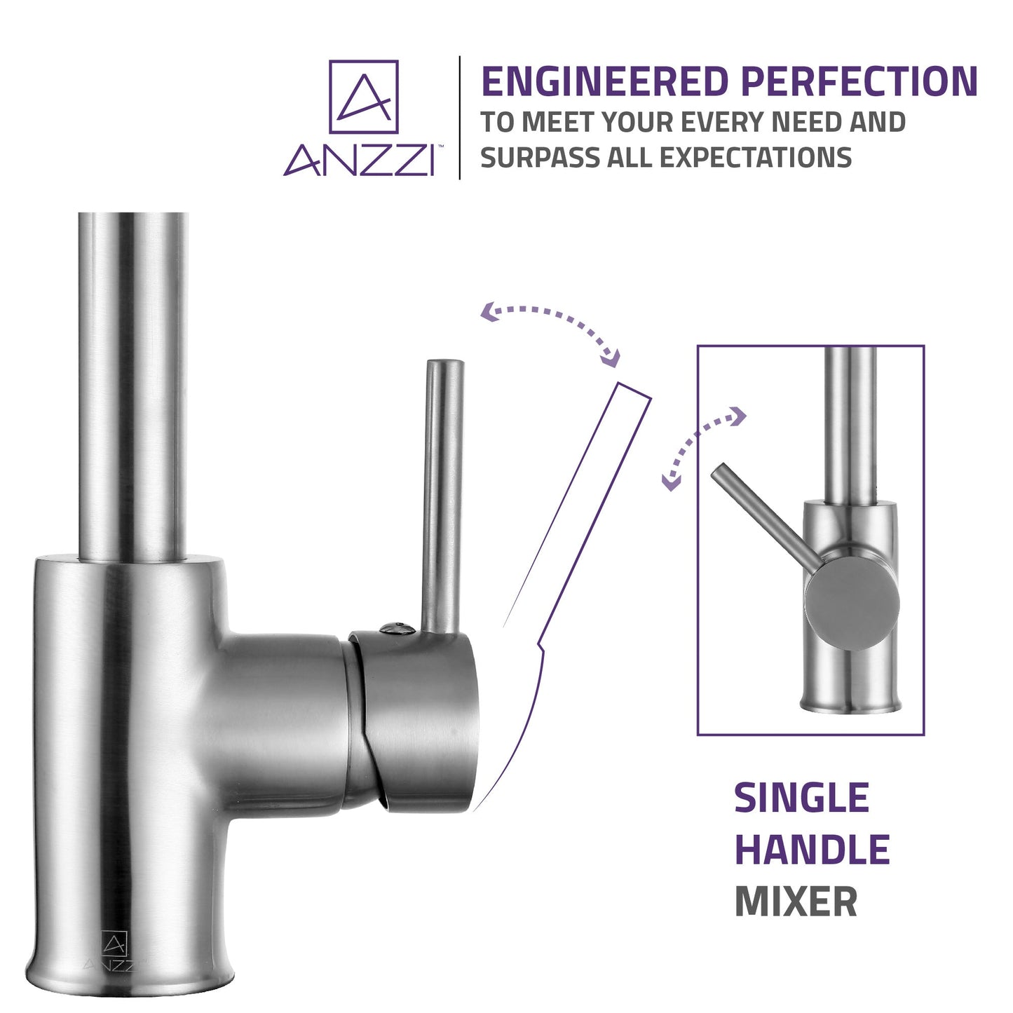 ANZZI Sire Series Single Hole Brushed Nickel Kitchen Faucet With Euro-Grip Pull Down Sprayer