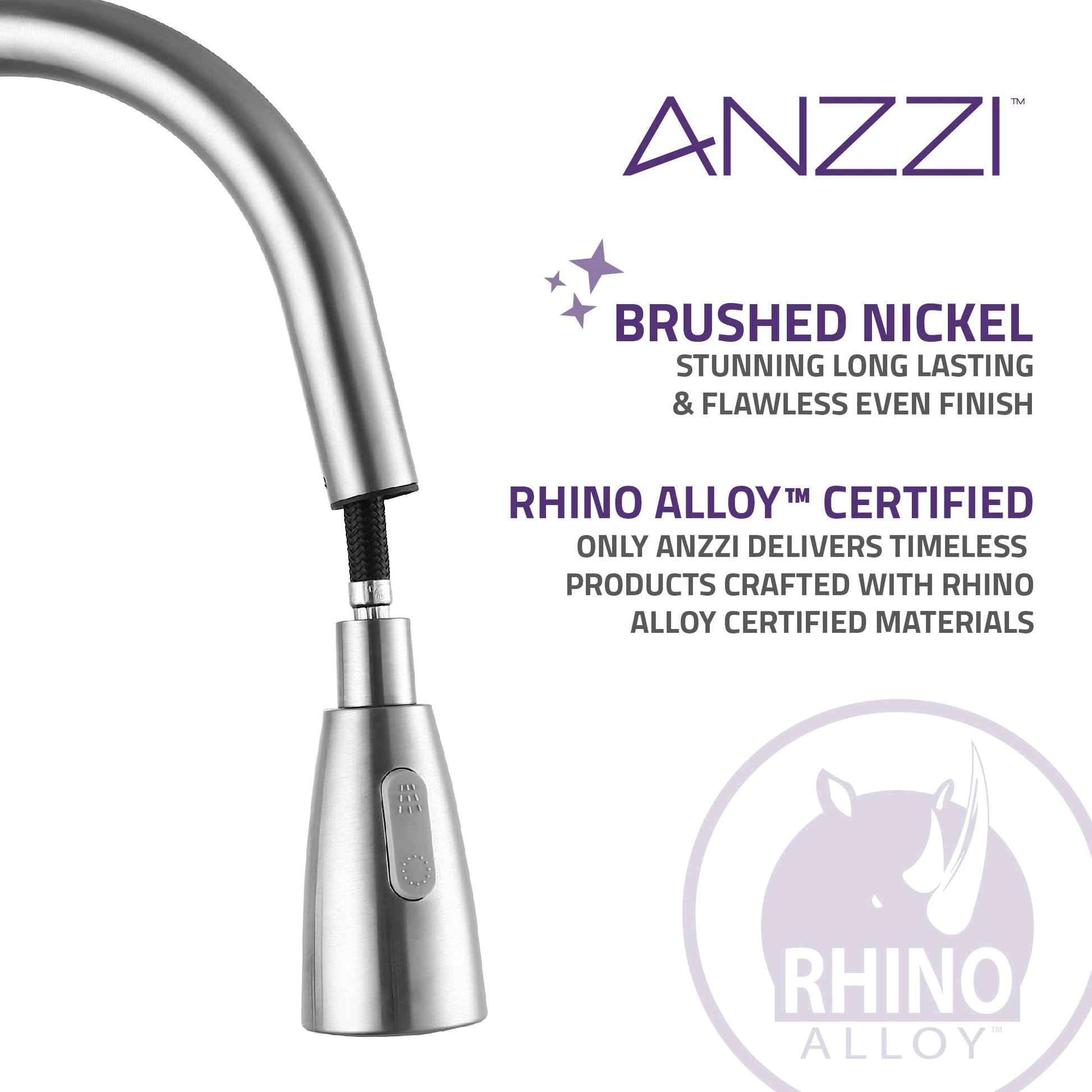 ANZZI Sire Series Single Hole Brushed Nickel Kitchen Faucet With Euro-Grip Pull Down Sprayer