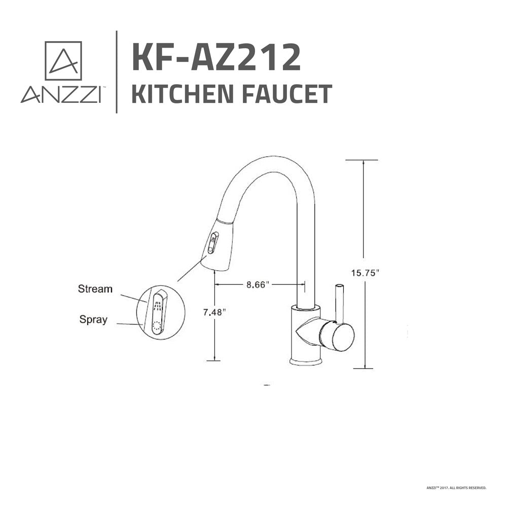 ANZZI Sire Series Single Hole Brushed Nickel Kitchen Faucet With Euro-Grip Pull Down Sprayer