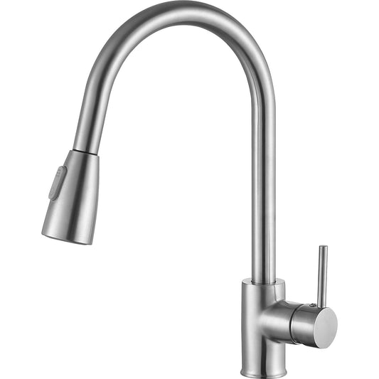 ANZZI Sire Series Single Hole Brushed Nickel Kitchen Faucet With Euro-Grip Pull Down Sprayer