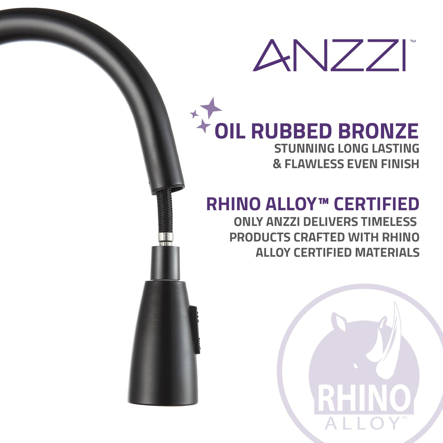 ANZZI Sire Series Single Hole Oil Rubbed Bronze Kitchen Faucet With Euro-Grip Pull Down Sprayer