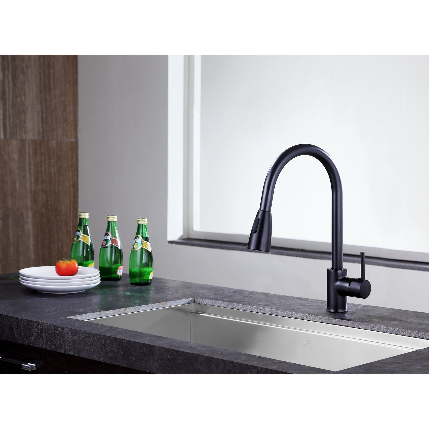 ANZZI Sire Series Single Hole Oil Rubbed Bronze Kitchen Faucet With Euro-Grip Pull Down Sprayer