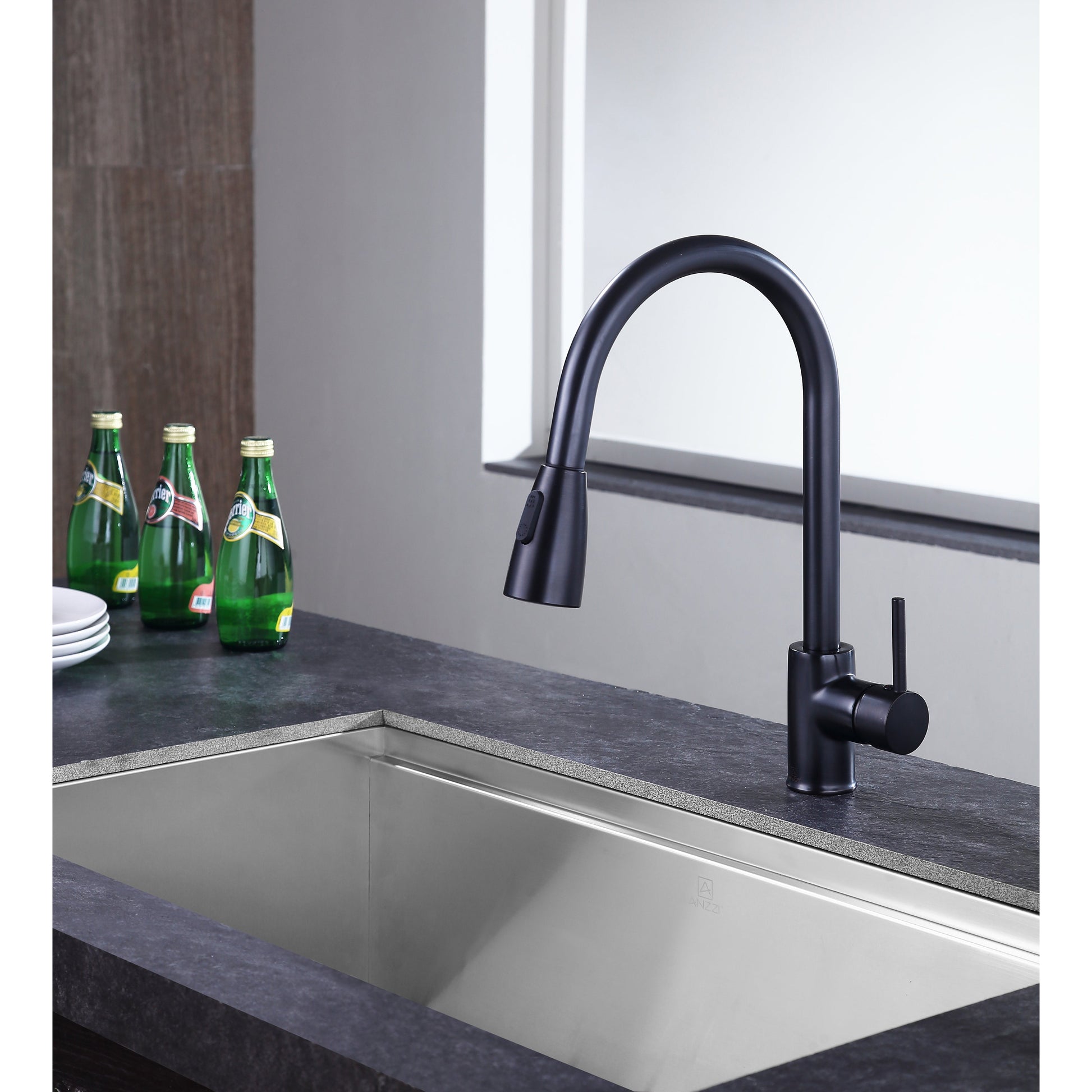 ANZZI Sire Series Single Hole Oil Rubbed Bronze Kitchen Faucet With Euro-Grip Pull Down Sprayer