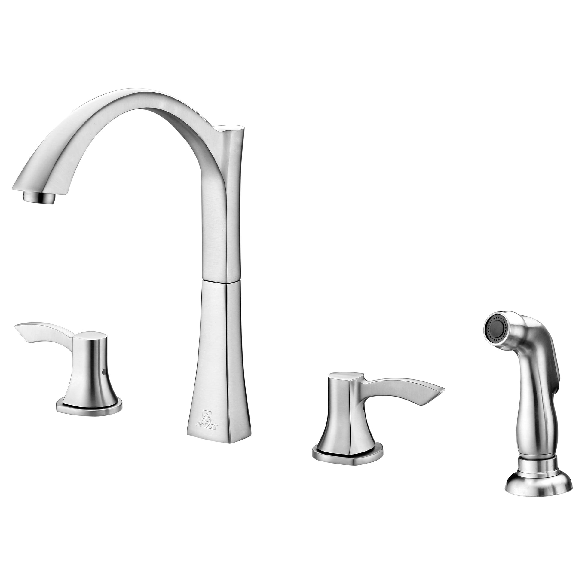 ANZZI Soave Series Double Hole Brushed Nickel Kitchen Faucet With Euro-Grip Pull Out Sprayer and 360-Degree Turning Spout