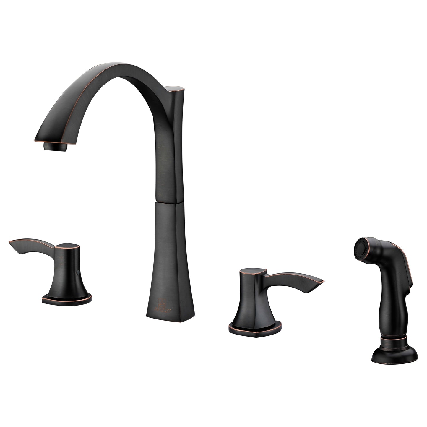 ANZZI Soave Series Double Hole Oil Rubbed Bronze Kitchen Faucet With Euro-Grip Pull Out Sprayer and 360-Degree Turning Spout