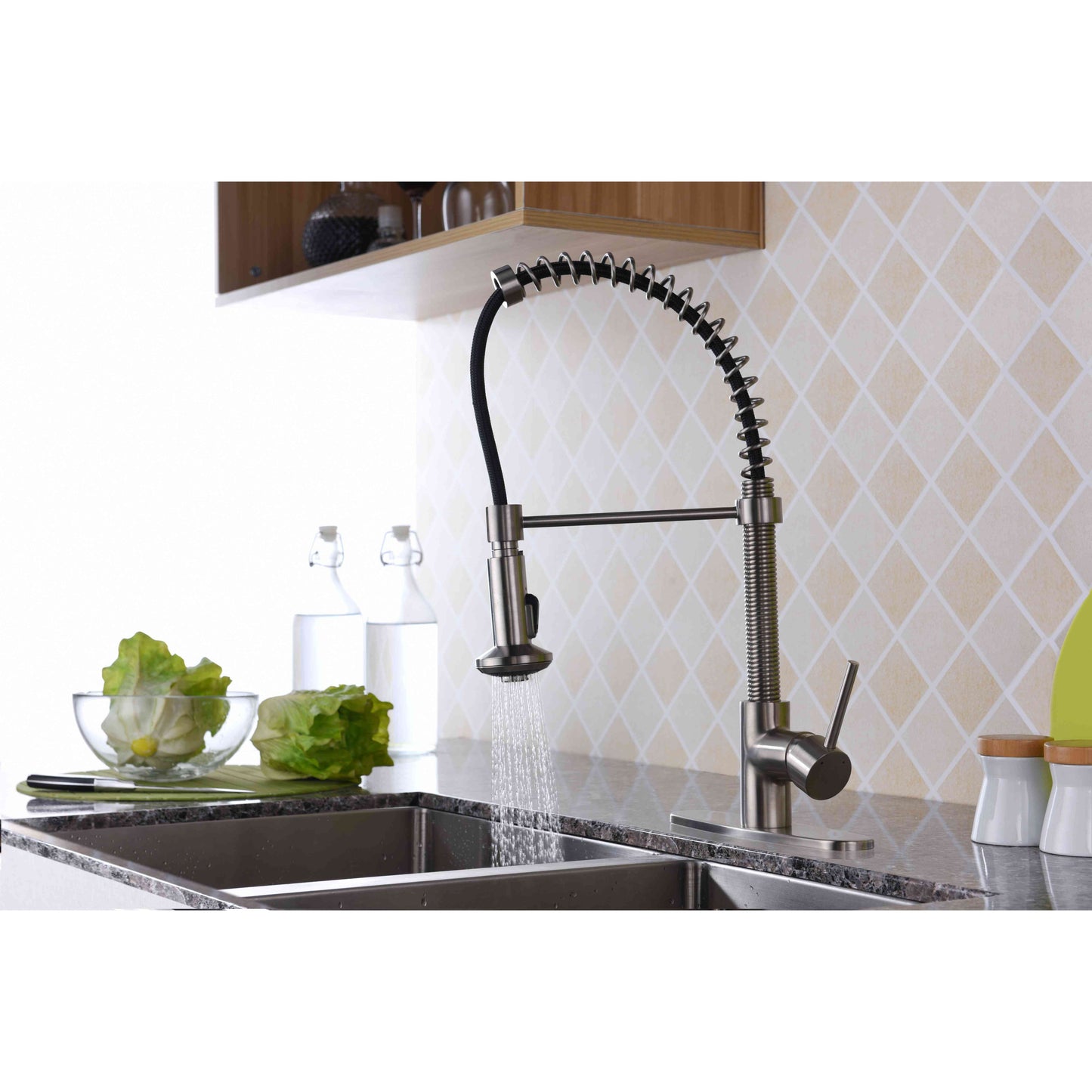 ANZZI Step Series Single Hole Brushed Nickel Kitchen Faucet With Euro-Grip Pull Down Sprayer