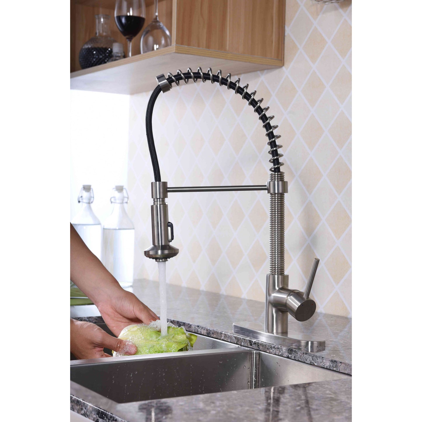 ANZZI Step Series Single Hole Brushed Nickel Kitchen Faucet With Euro-Grip Pull Down Sprayer