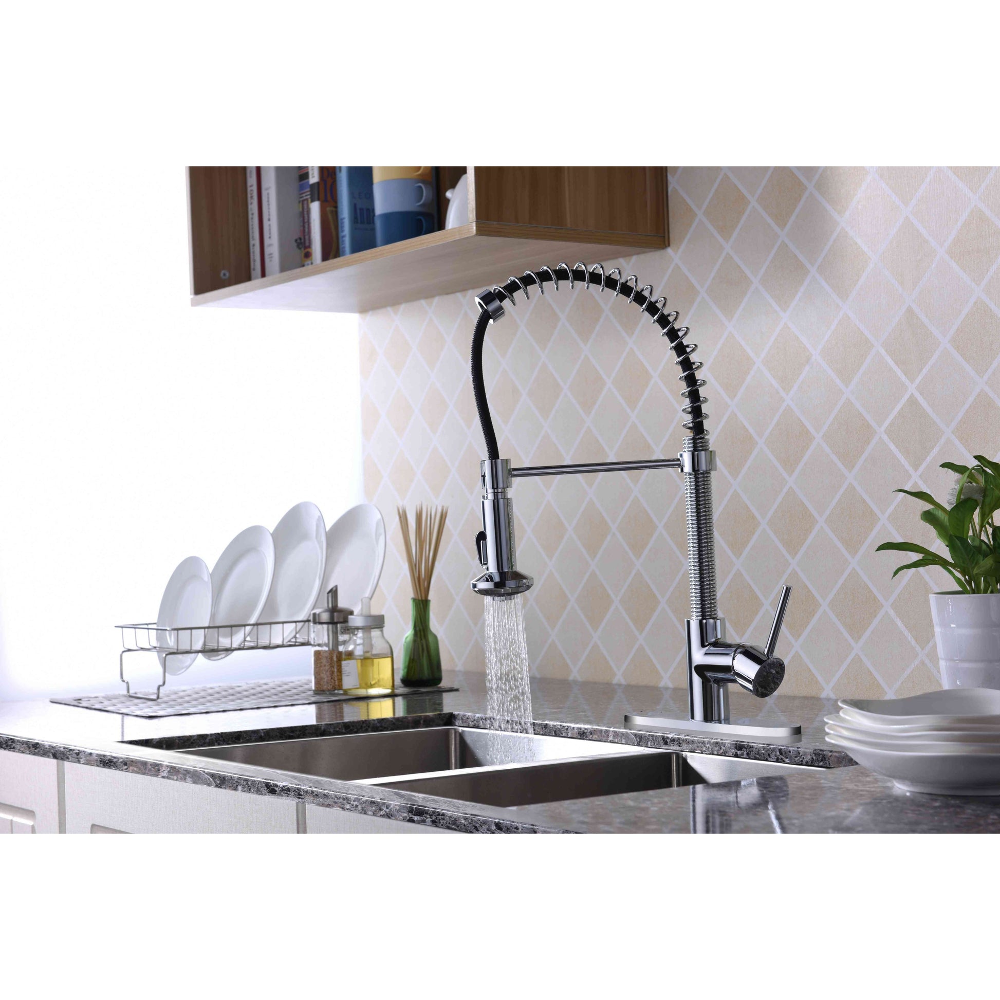 ANZZI Step Series Single Hole Polished Chrome Kitchen Faucet With Euro-Grip Pull Down Sprayer