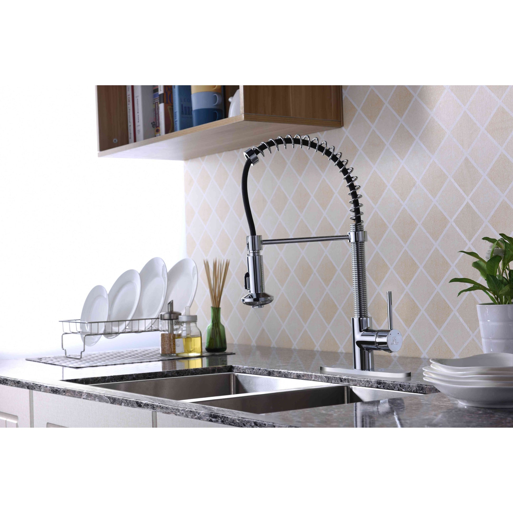 ANZZI Step Series Single Hole Polished Chrome Kitchen Faucet With Euro-Grip Pull Down Sprayer