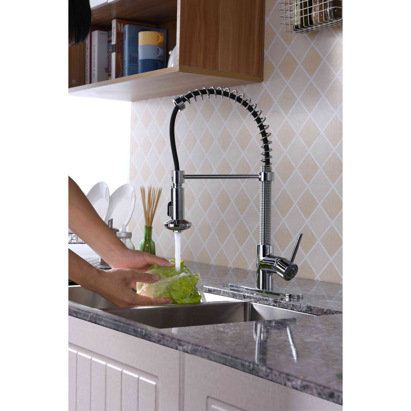 ANZZI Step Series Single Hole Polished Chrome Kitchen Faucet With Euro-Grip Pull Down Sprayer