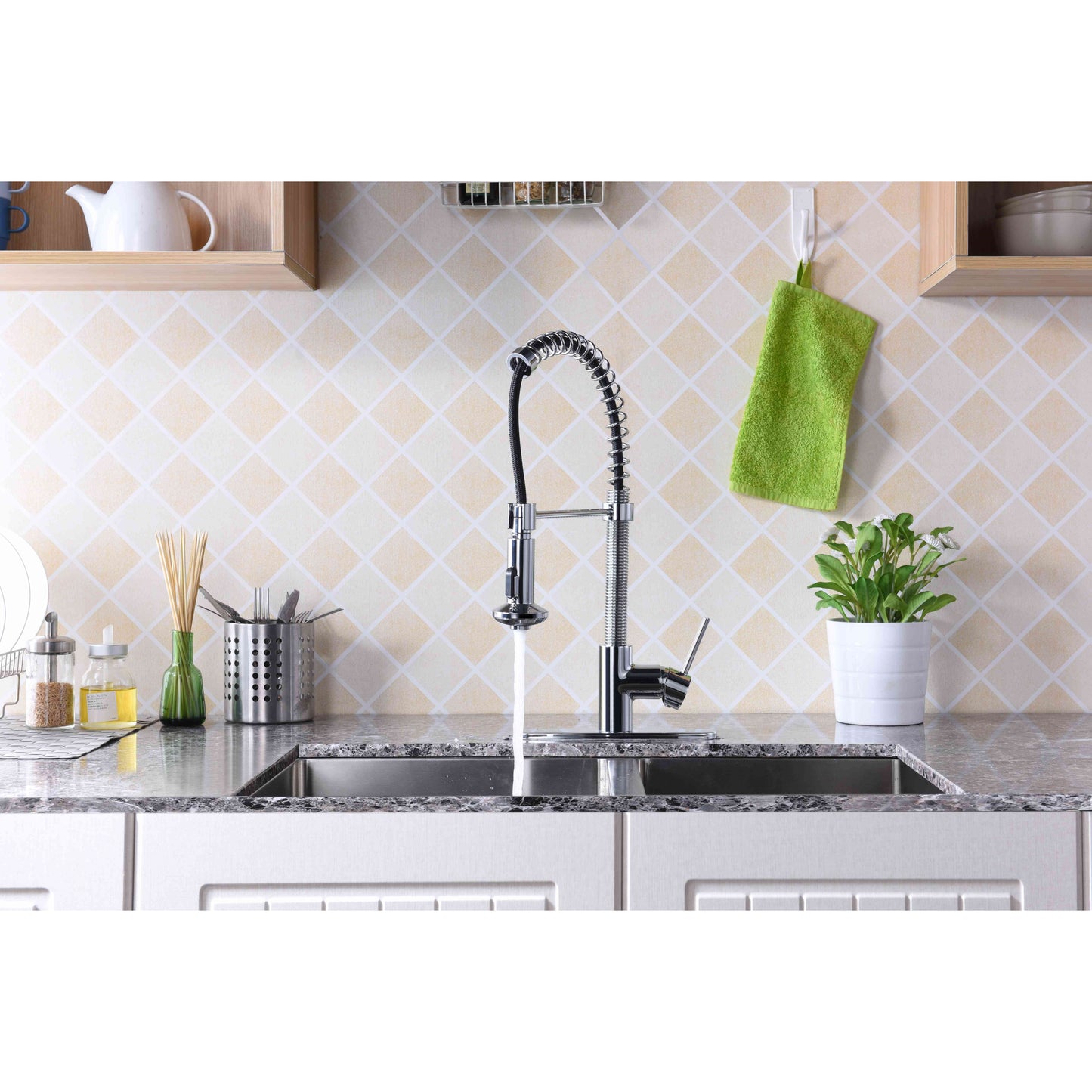 ANZZI Step Series Single Hole Polished Chrome Kitchen Faucet With Euro-Grip Pull Down Sprayer