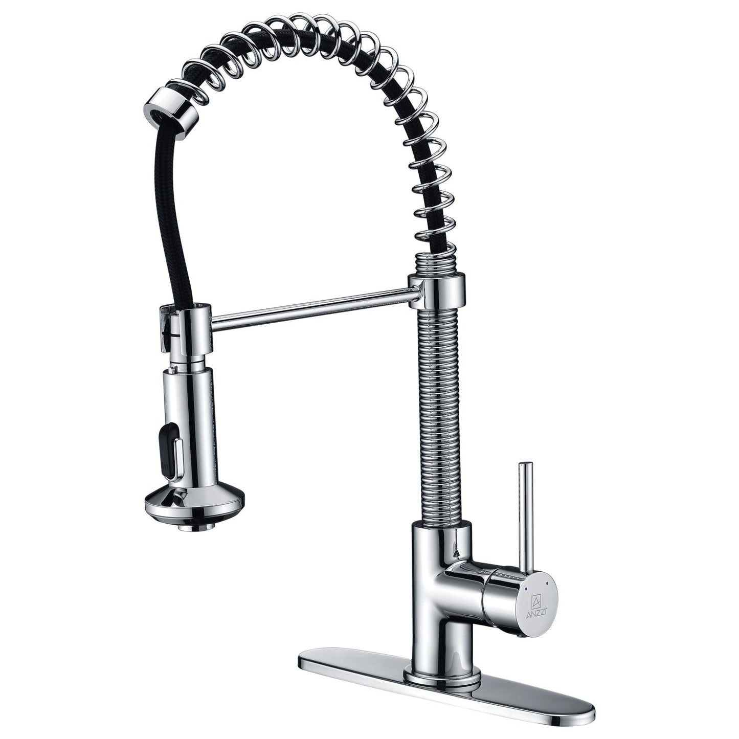 ANZZI Step Series Single Hole Polished Chrome Kitchen Faucet With Euro-Grip Pull Down Sprayer