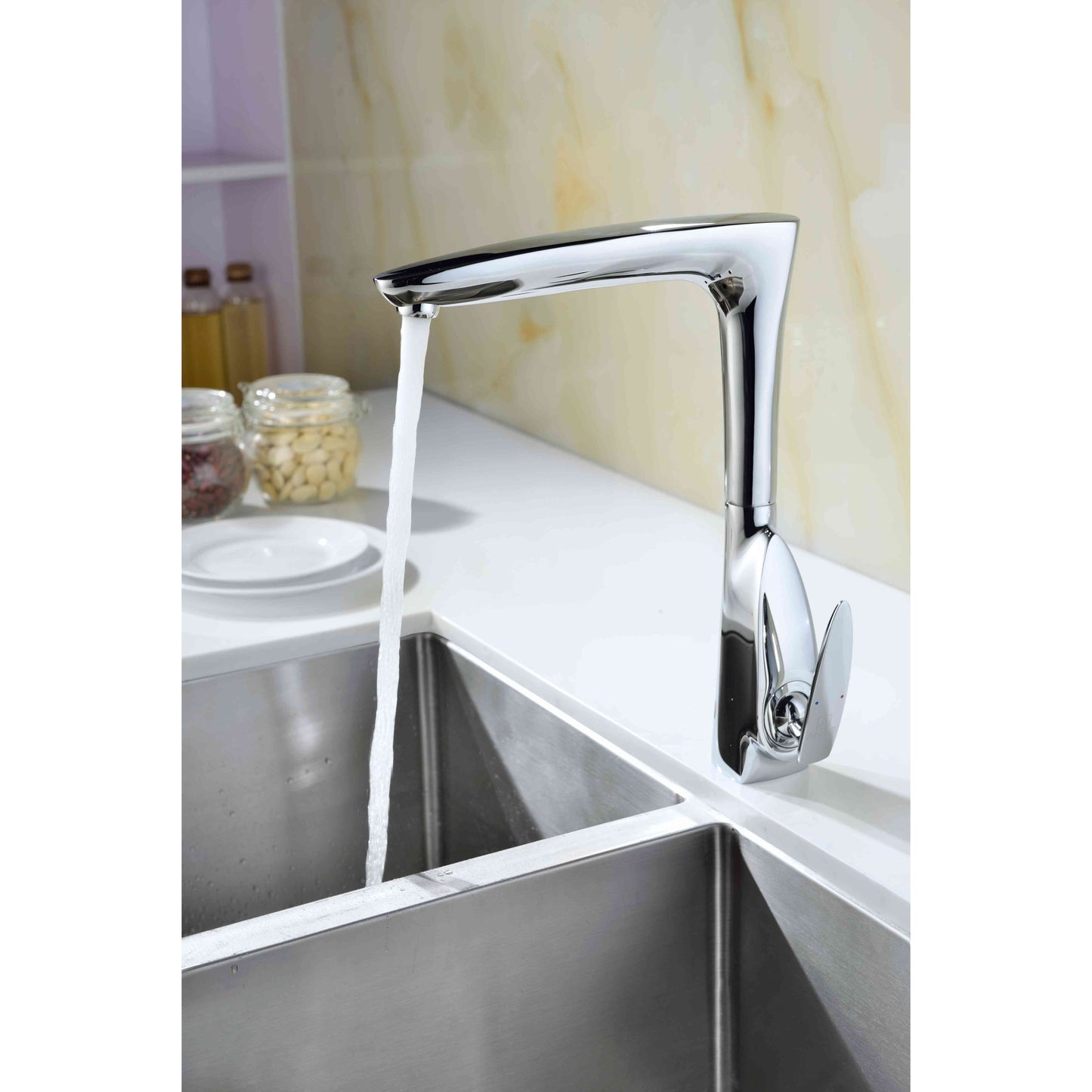 ANZZI Timbre Series Single Handle Polished Chrome Kitchen Faucet With 360-Degree Turning Spout