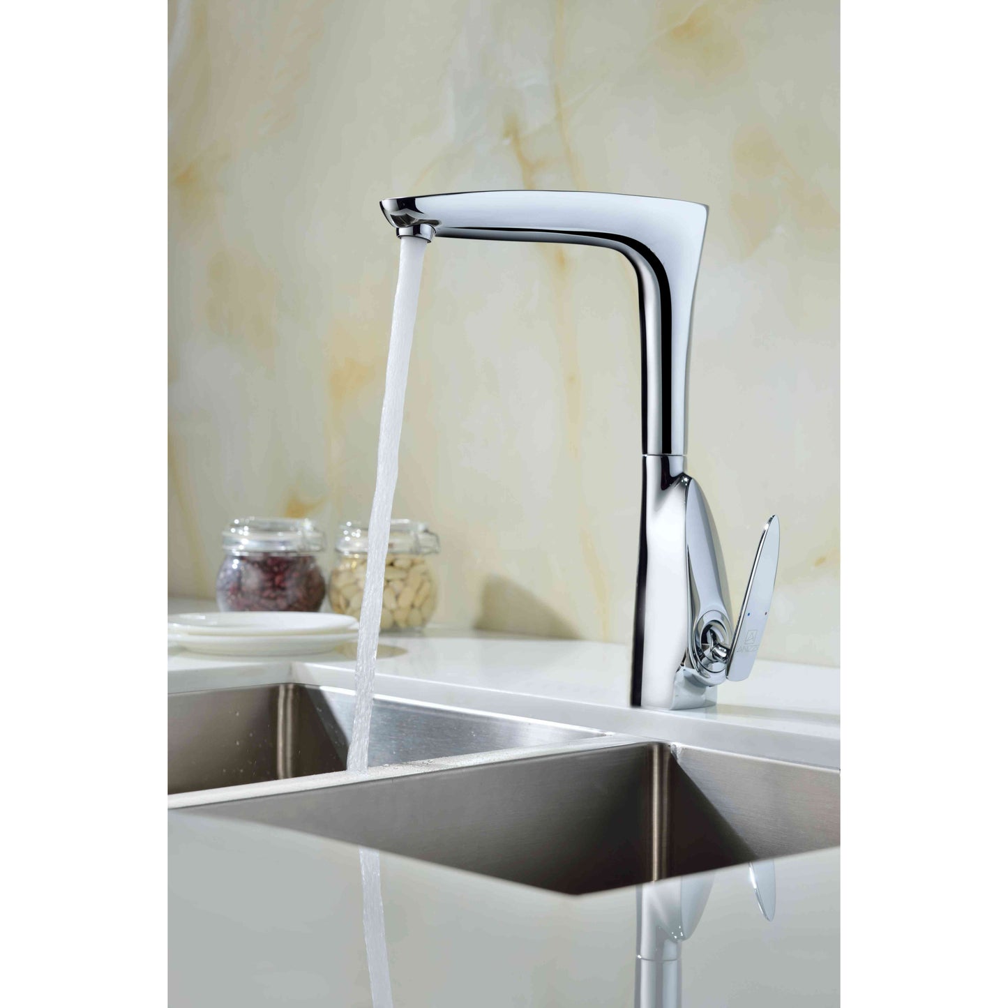 ANZZI Timbre Series Single Handle Polished Chrome Kitchen Faucet With 360-Degree Turning Spout