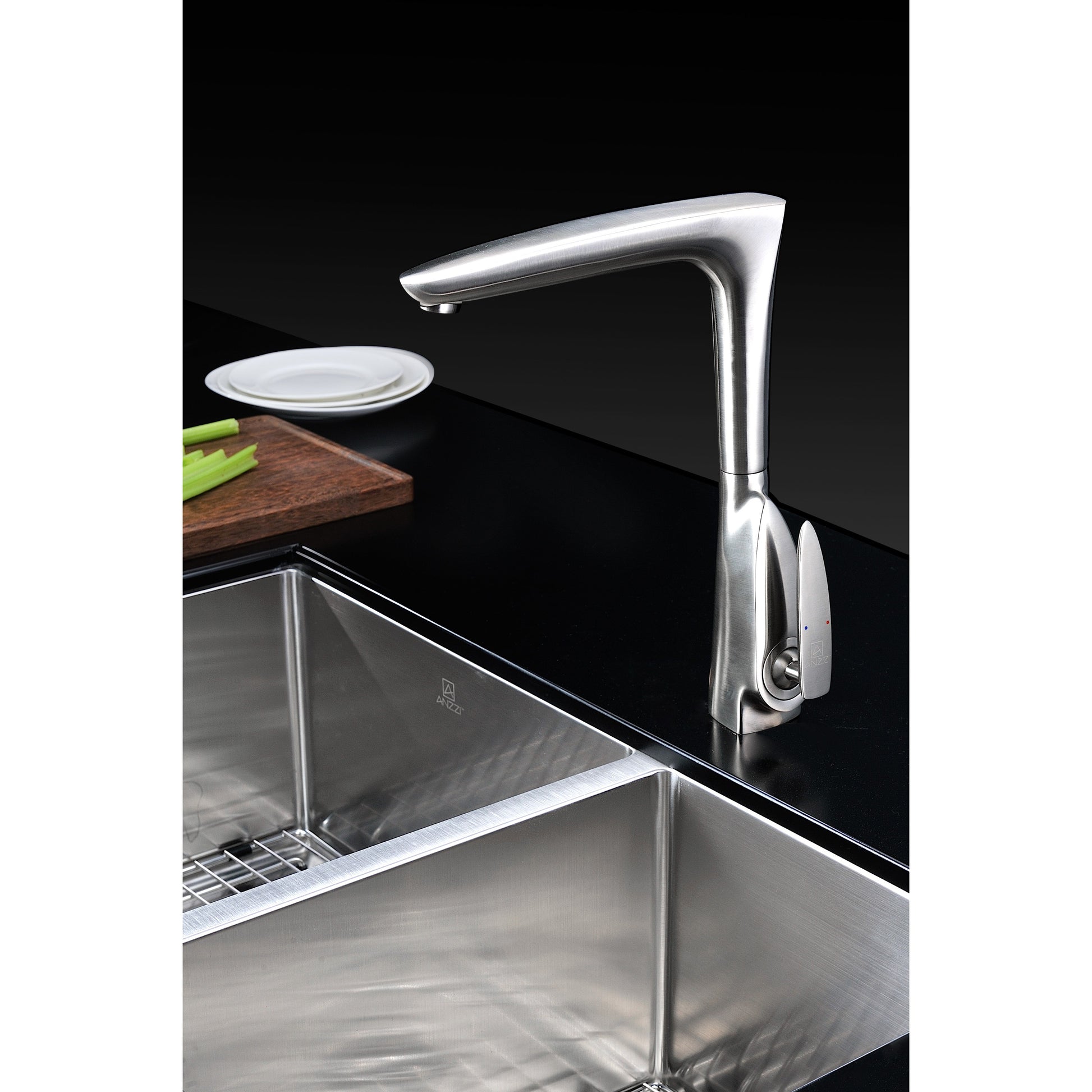 ANZZI Timbre Series Single Hole Brushed Nickel Kitchen Faucet With 360-Degree Turning Spout