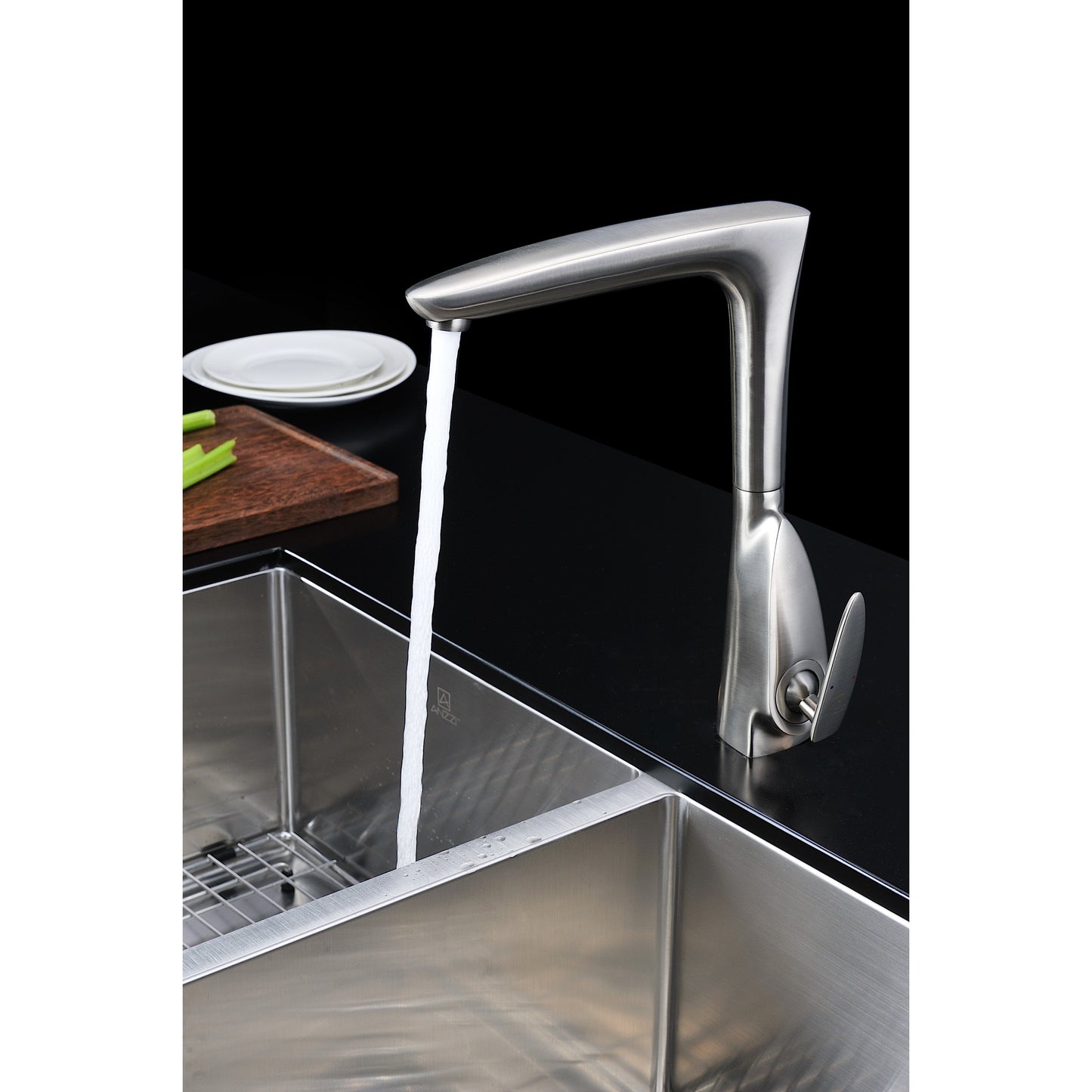 ANZZI Timbre Series Single Hole Brushed Nickel Kitchen Faucet With 360-Degree Turning Spout