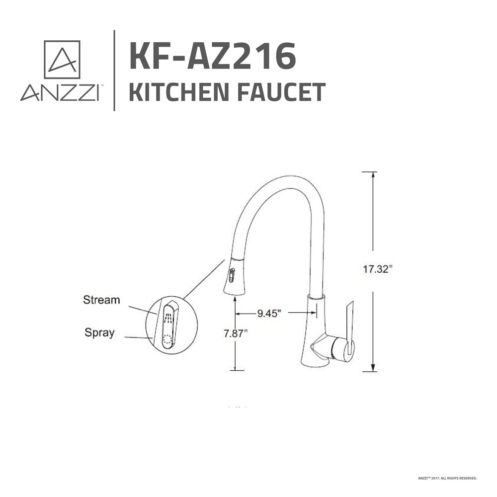 ANZZI Tulip Series Single Hole Brushed Nickel Kitchen Faucet With Euro-Grip Pull Down Sprayer