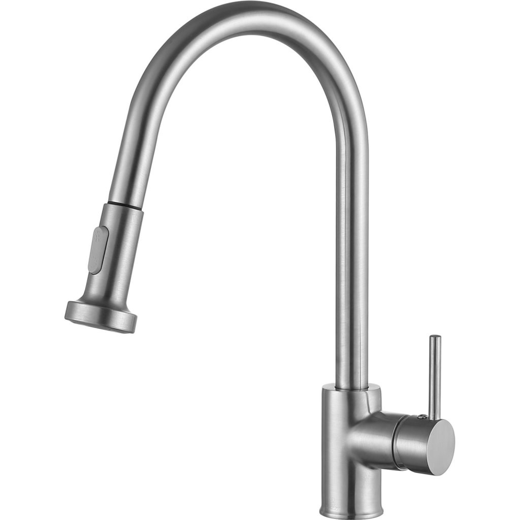 ANZZI Tycho Series Single Hole Brushed Nickel Kitchen Faucet With Euro-Grip Pull Down Sprayer