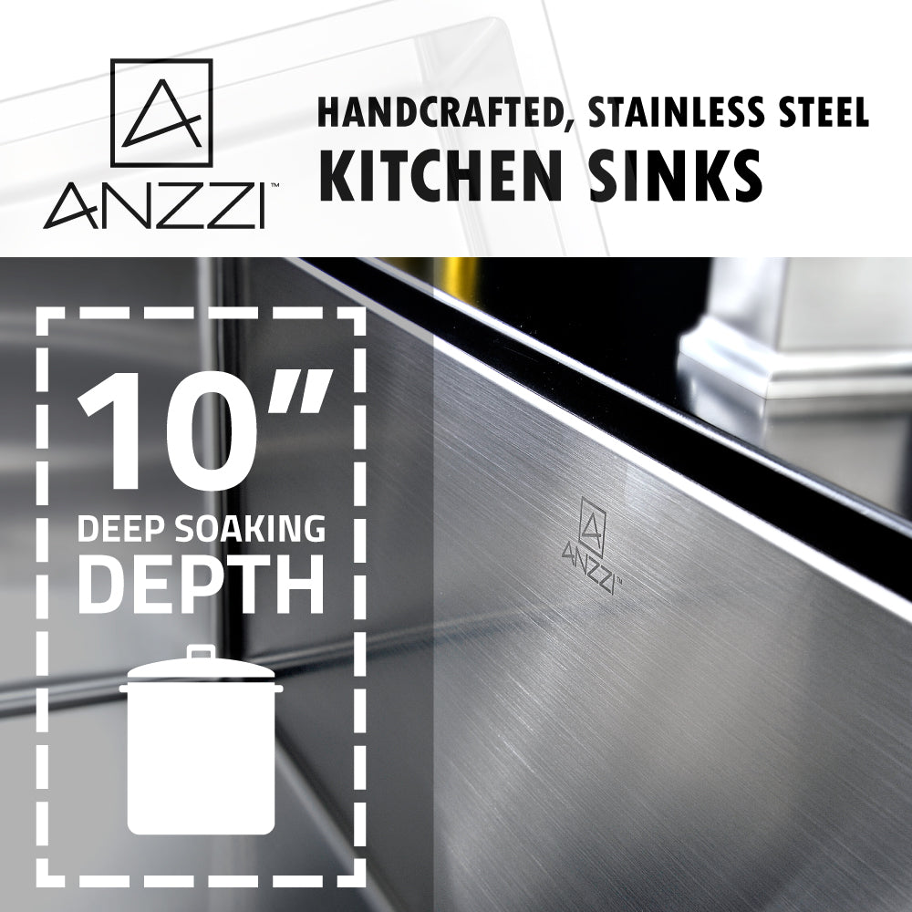 ANZZI Vanguard Series 23" Single Bowl Stainless Steel Undermount Kitchen Sink With Strainer and Brushed Nickel Accent Faucet