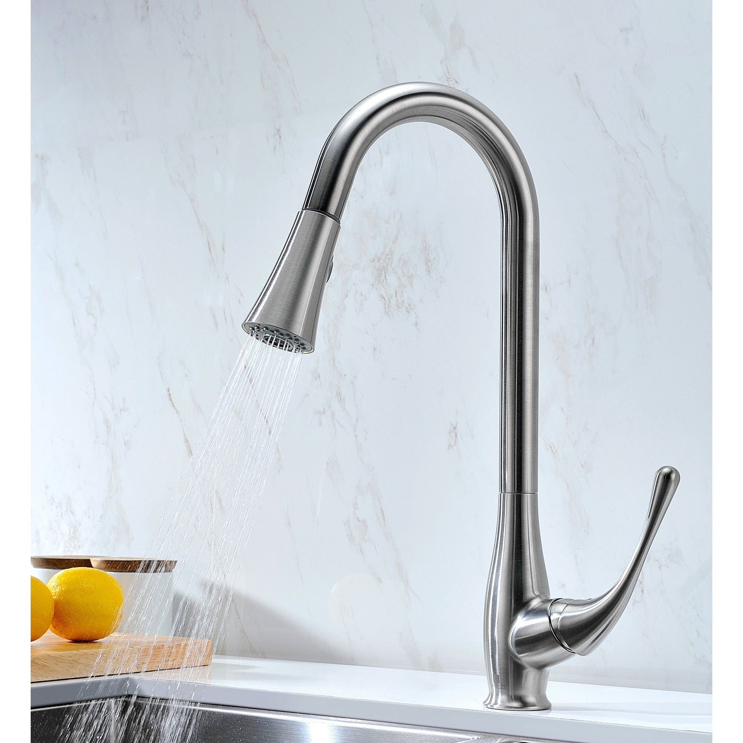 ANZZI Vanguard Series 23" Single Bowl Stainless Steel Undermount Kitchen Sink With Strainer and Brushed Nickel Audein Faucet