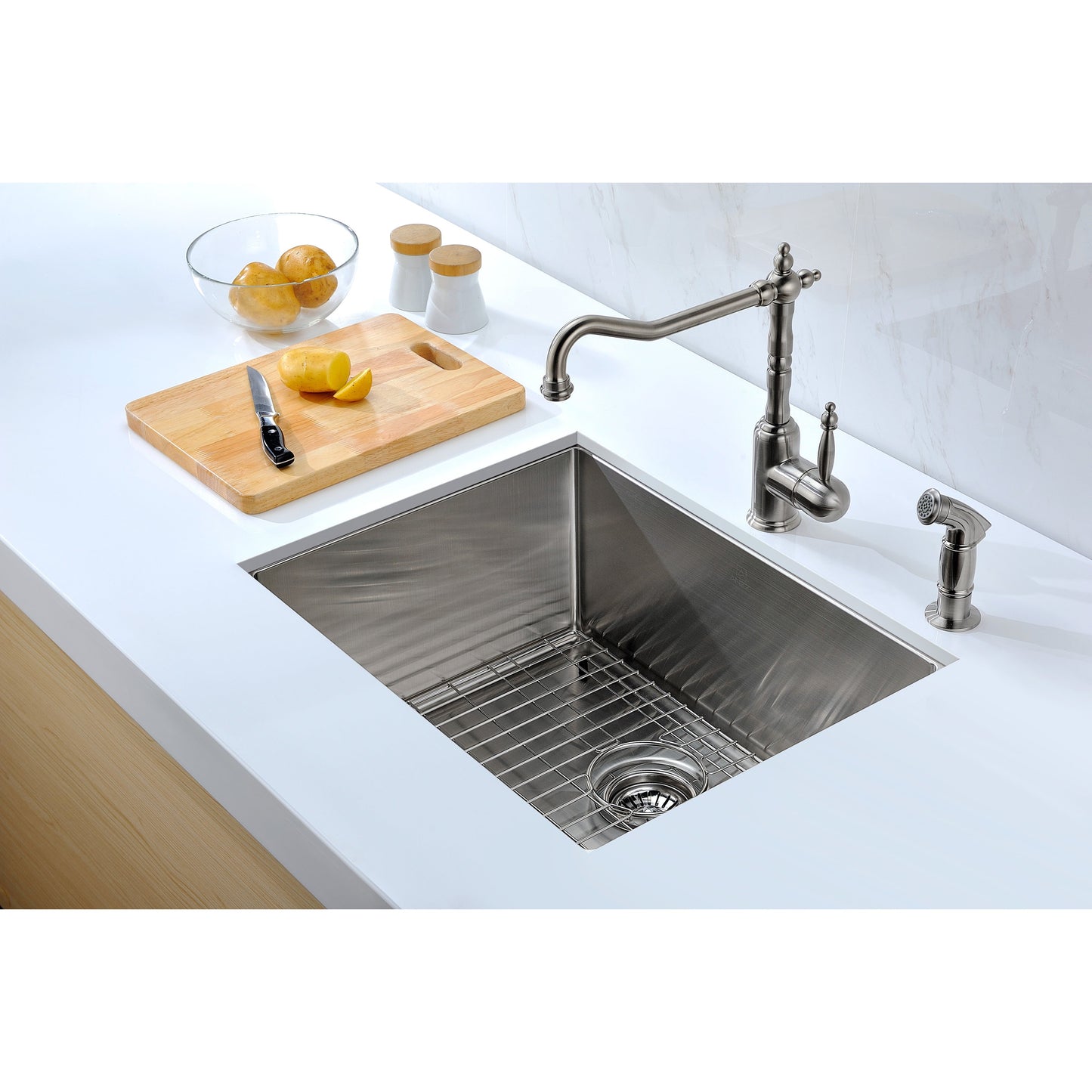 ANZZI Vanguard Series 23" Single Bowl Stainless Steel Undermount Kitchen Sink With Strainer and Drain Assembly