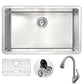 ANZZI Vanguard Series 30" Single Bowl Stainless Steel Undermount Kitchen Sink With Strainer and Brushed Nickel Accent Faucet