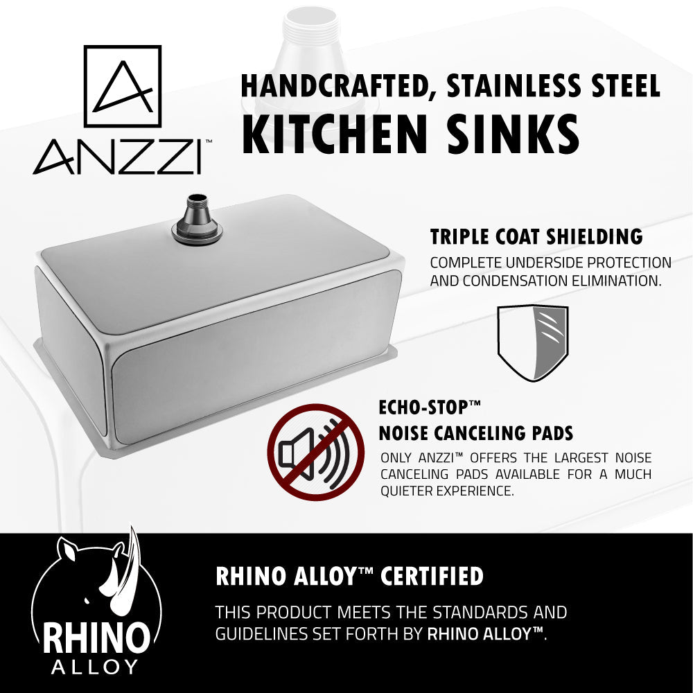 ANZZI Vanguard Series 30" Single Bowl Stainless Steel Undermount Kitchen Sink With Strainer and Brushed Nickel Opus Faucet