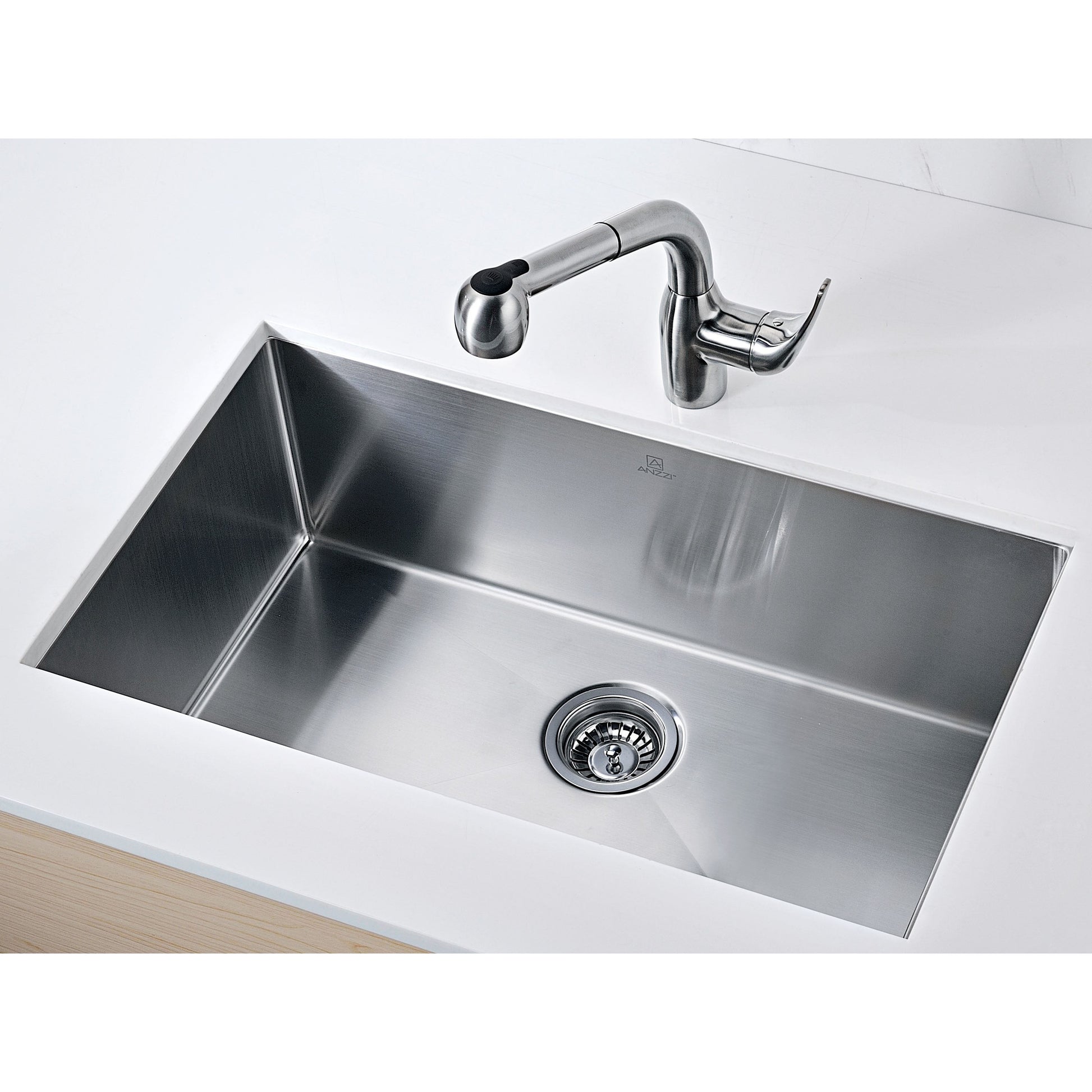 ANZZI Vanguard Series 30" Single Bowl Stainless Steel Undermount Kitchen Sink With Strainer and Drain Assembly